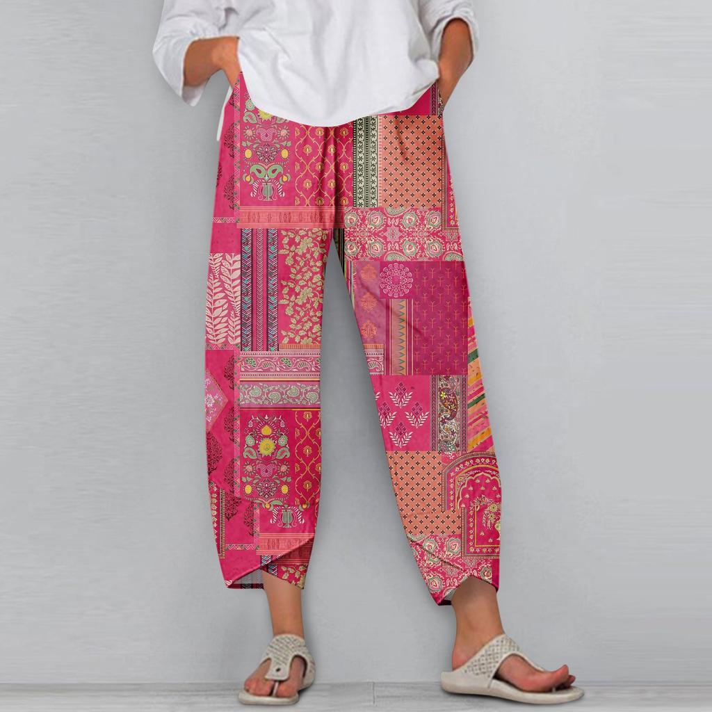 Women's Pants  With Pockets Casual Trousers Pants For Women Summer Casual Wide Leg Elastic Waist Pants With Pockets