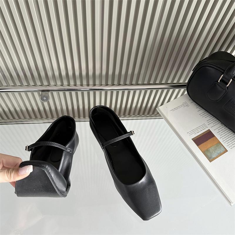 Fashion Bailamos Women Casual Ballet Flats Shoes 2024 Ins Real Leather Buckle Strap Soft Square Toe Low Heels Office Shoes Mujer