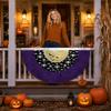 Halloween Pumpkin Half Circle Fan Shaped Banner Outdoor Yard Hanging Decoration Garden Fence Party Setup 45cmx90cm Durable Material