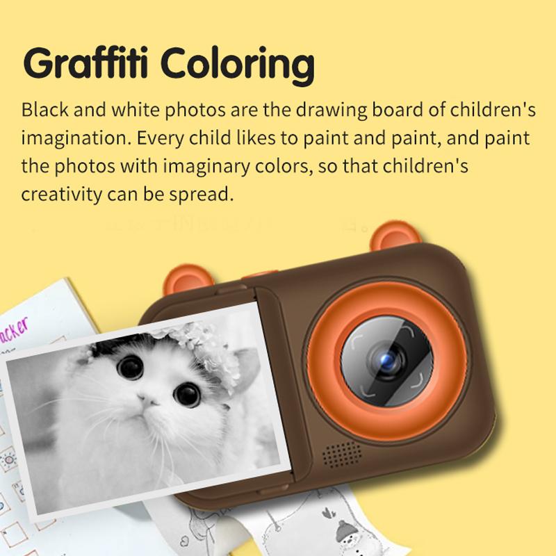 Portable children's hot print camera 1080P high-definition rechargeable camera with printing roll 8GB card instant printer.
