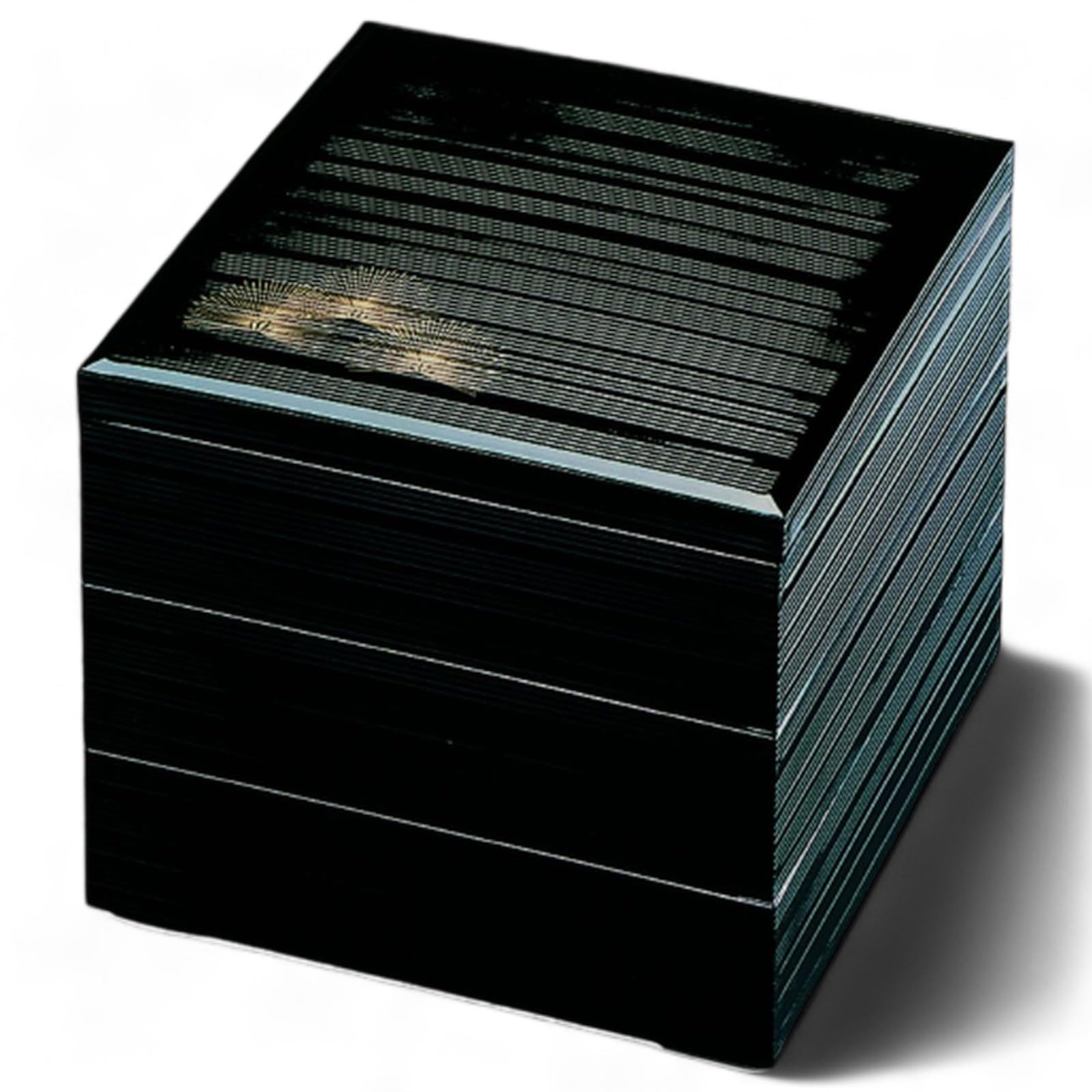 

J-kitchens Lacquerware 3-Tiered Jubako Box, 7-inch, Thousand Stripes, Black Pine Cone Pattern, 20cm, Resin, Made in Japan