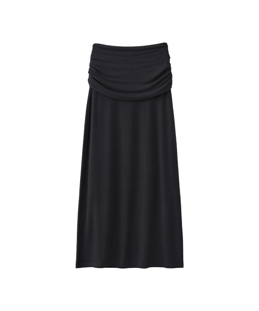 Lomaentinueo Ruched Waist Long Skirt (Black)