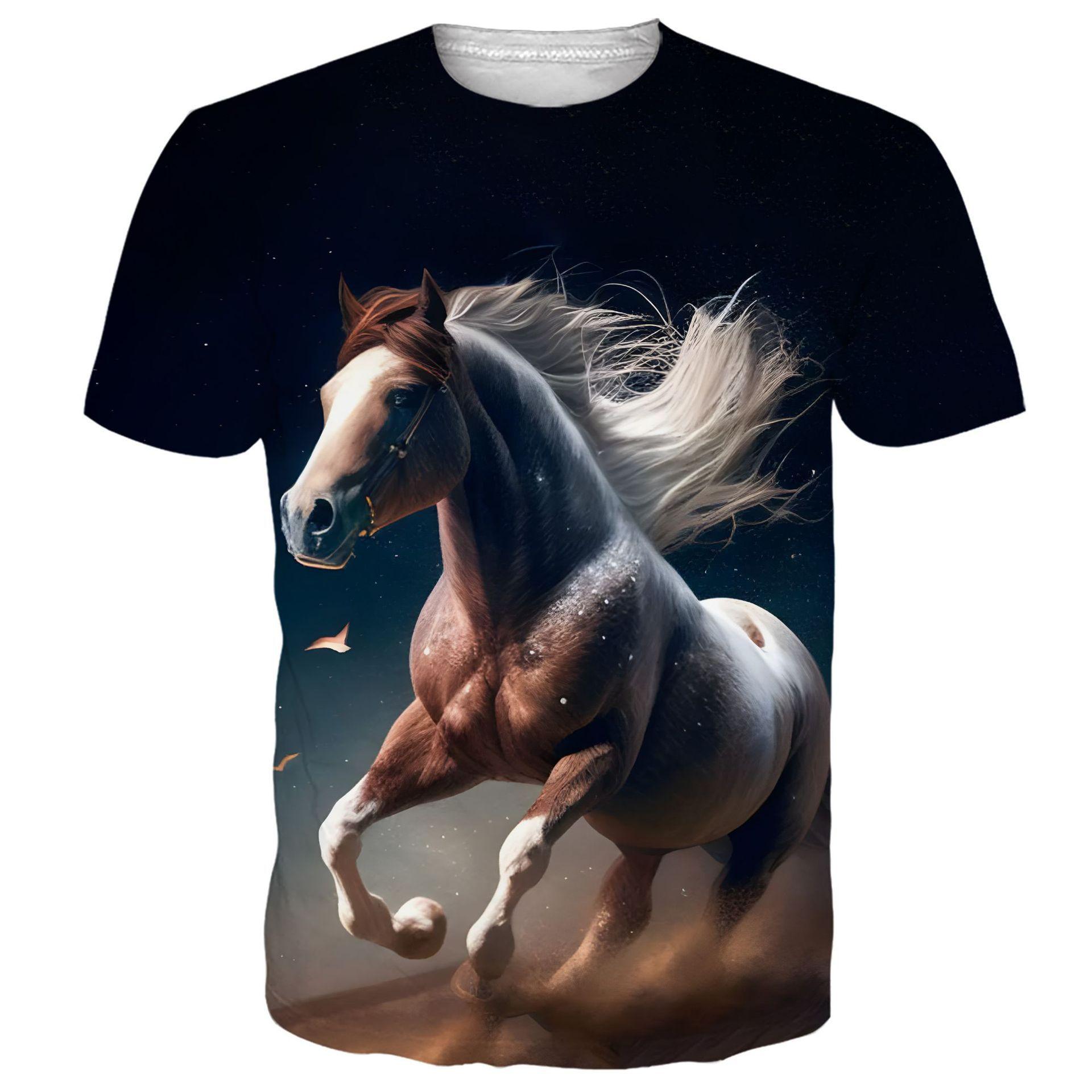 

Летняя удобная новая футболка с 3D цифровой печатью, с коротким рукавом, повседневная, с изображением лошади, животного, с круглым вырезом, мужская 6XL