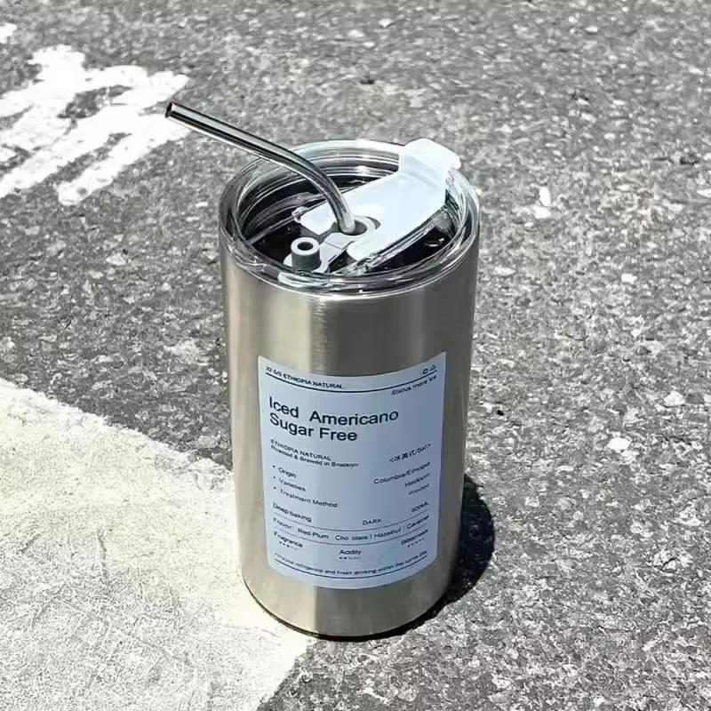 Thermos Cup Portable 304 Stainless Steel Coffee Mug Thermal Leak-proof Water Bottle with Straw Insulated Bottle Drinkware