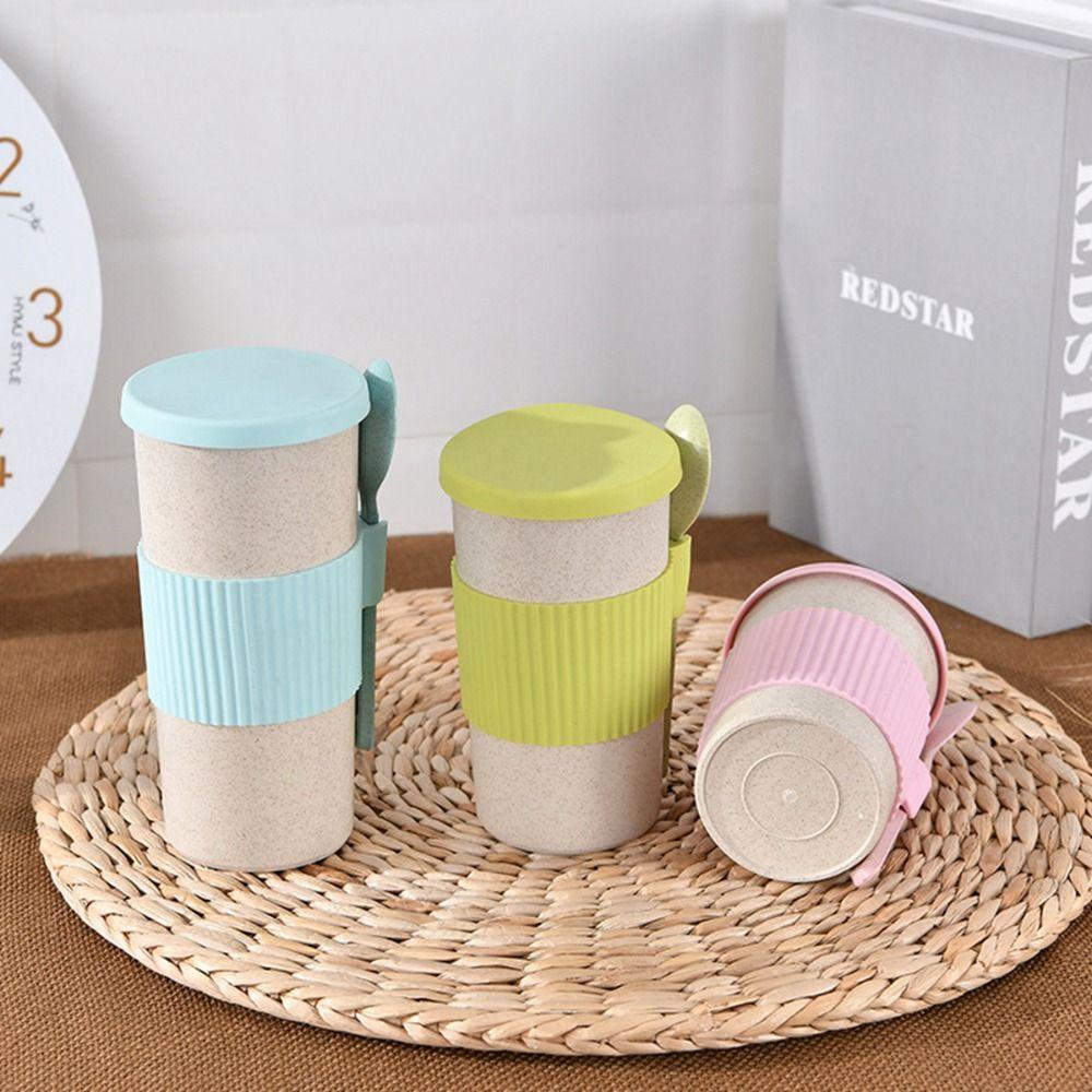 Camping Picnic Eco-friendly Travel with Lid Wheat Straw Tumbler Cup Coffee Mug Tea Cup Drinkware