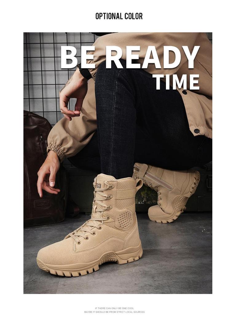 Men's Tactical High-Top Side-Zip Combat Boots for Special Forces and Off-Road Use.