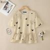 ZANZEA Women Casual Round Neck Loose Short Sleeve Print Blouse