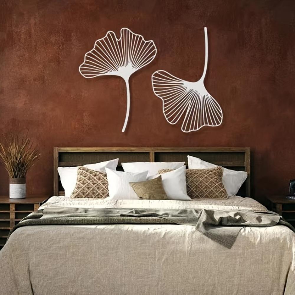 1pc Set of 2 Minimalist Ginkgo Leaves Metal Wall Decor, Floral Line Art, Natural Style for Bedroom, Home Accents, Scene Embellishments
