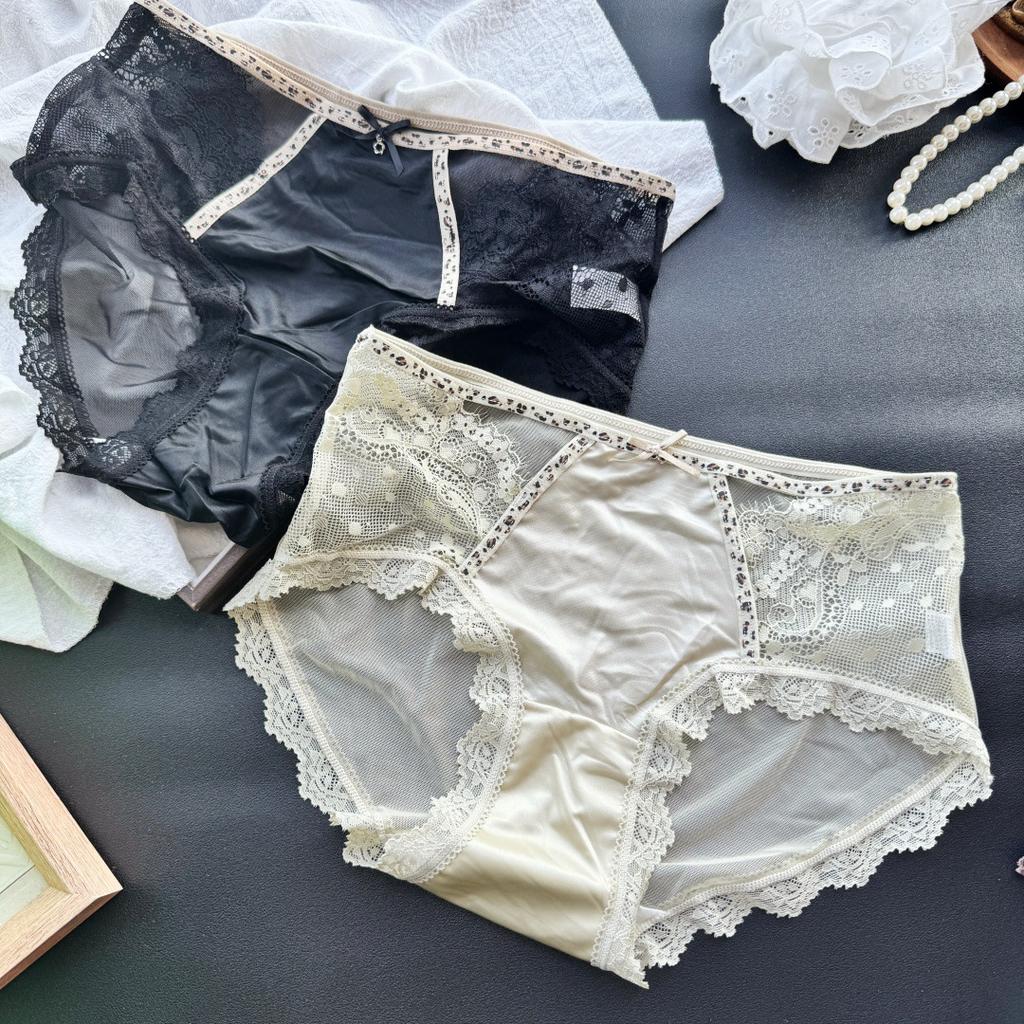 Women's Summer Light Luxury Senior Sense Satin Ice Screen Leopard Print Edge Briefs