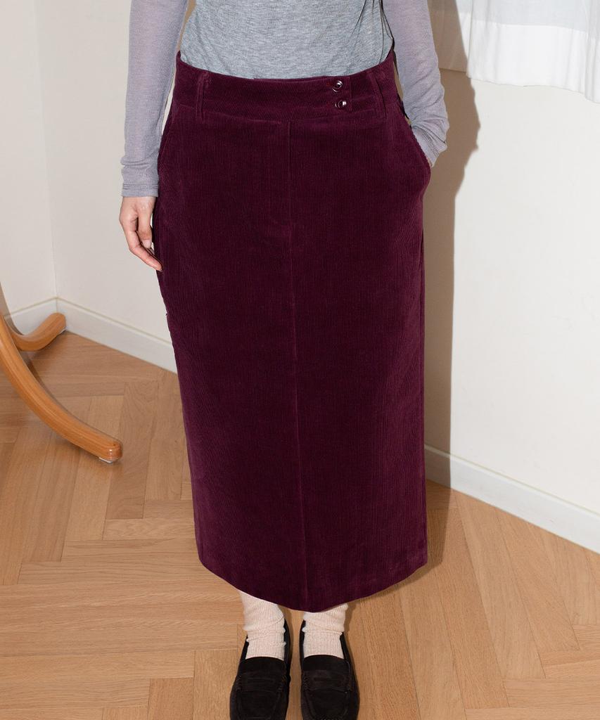 Yansisi Double Button Corduroy Skirt - Grape