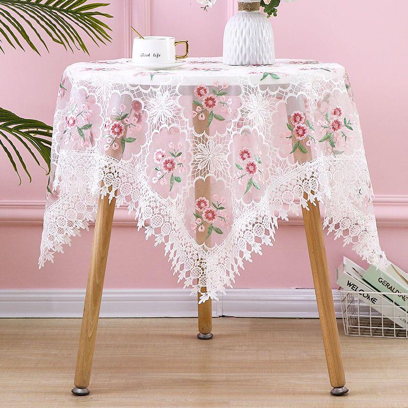 Round Table Cloth Lace Tea Table Cloth, Rectangular Dining Table Square Table Yarn Embroidery Bedside Table Cover Cloth  Multi-purpose Cover Cloth