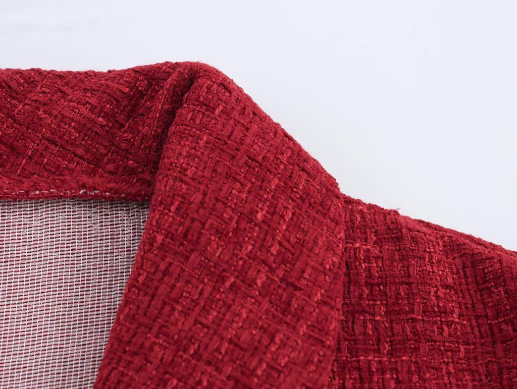 2025 Spring Women's European & American Style Shawl Collar Waist-Hugging Dress with Short Sleeves