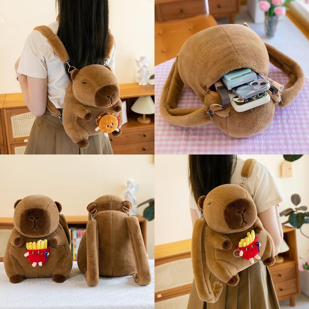 Cute Capybara Flower Burger French Fries Rabbit Decorative Plush Backpack For Girls And Kids