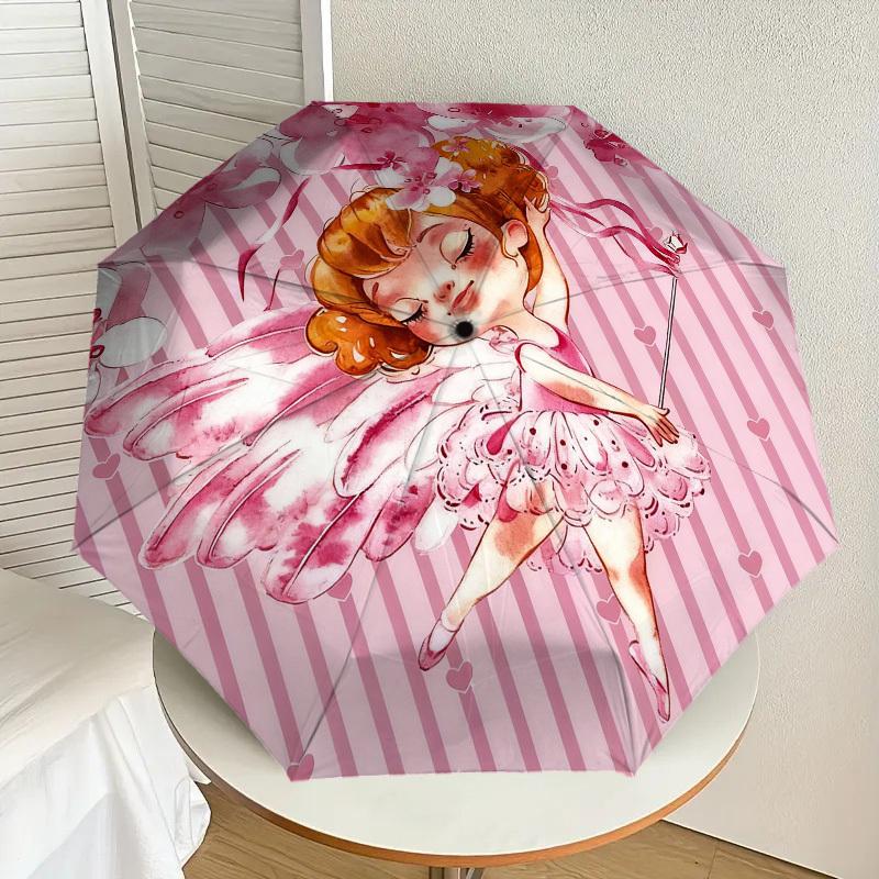 1pc fairy flower Automatic Folding Umbrella, Heavy Duty 8 Rib Iron Frame,  Suitable for Travel, Daily Use, Birthday, Decor Gift m0104034