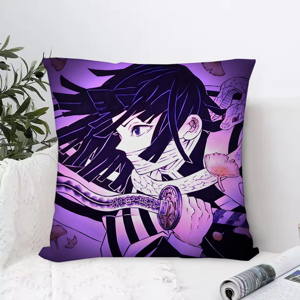 D-Demon S-Slayer Anime Iguro O-Obanai Pillow Case Pillowcase Anti-dustmite Pillow Invisible Zipper Silky Short Plush Sofa Cushio