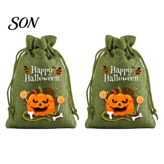 Lightweight Candy Carriers 2Pcs Halloween Pumpkin Drawstring Bags for Treats, Retro Burlap Pattern Party Favors Trick or Treat Bags, Portable