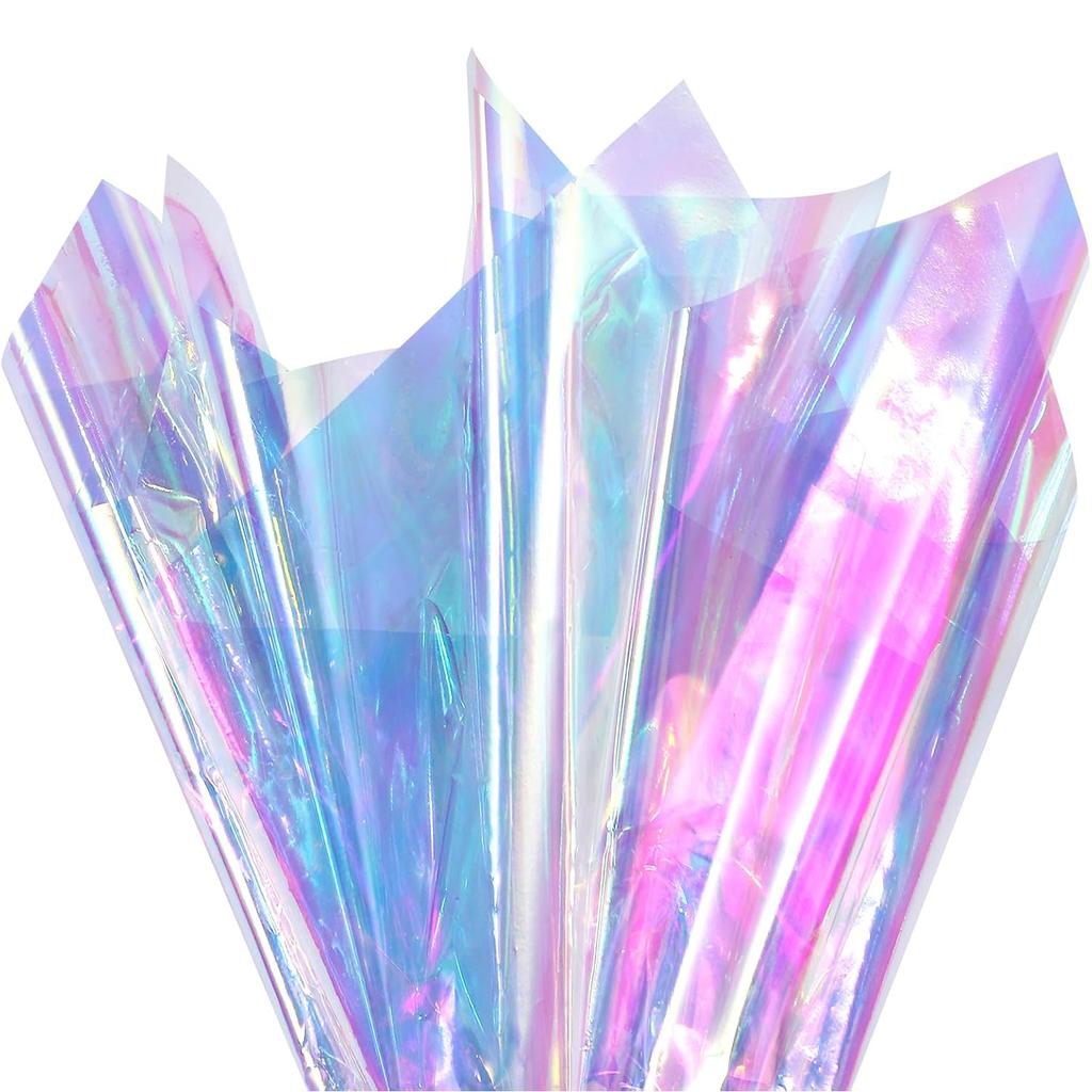 100 Pieces Cellophane Sheets, Blue Fluorescent Packaging, Suitable for Iridescent Film Crafts Holographic Cellophane Paper