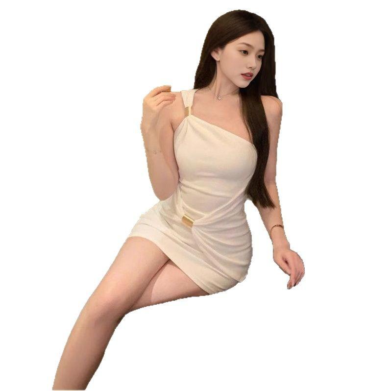 Sexy Spice Girl Wind Slant Shoulder Single Shoulder Suspender Dress Women's Summer New Slim Skinny Advanced Hip Wrap Skirt