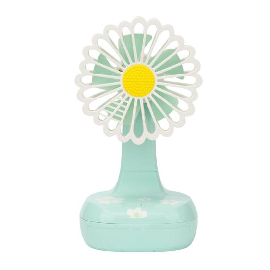 Summer Flower Desk Fan with Night Light Phone Holder 3-Speed Angle Adjustable Fan зелёный