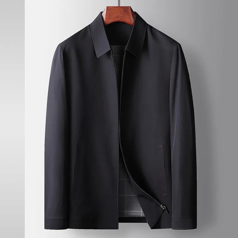 

Spring Autumn Men Jacket Simple Solid Color Male Outerwear Turn Down Collar Long Sleeve Business Casual Man Coat L чёрный