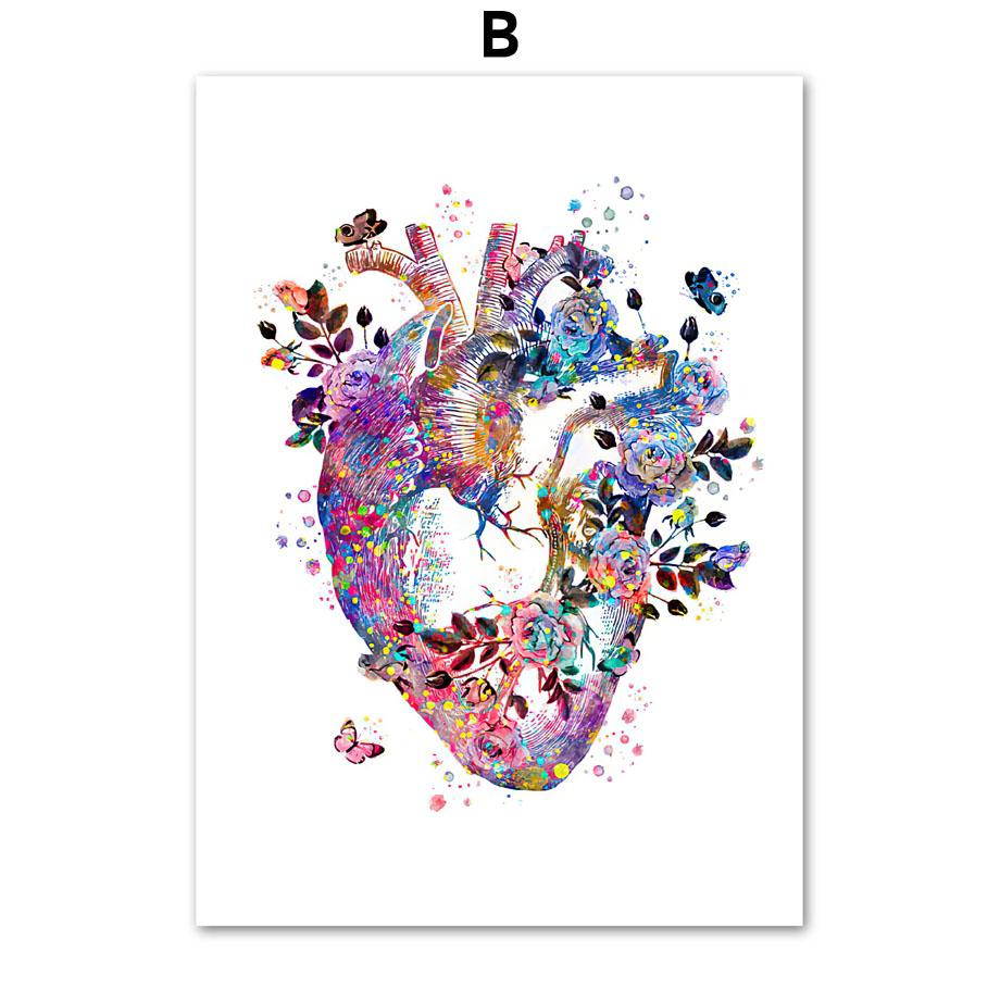 

Акварельные цветочные анатомические плакаты и принты, физиология, шприц, стетоскоп, сердце, легкие, настенная живопись на холсте, декор для комнаты 60x80cm No Framed