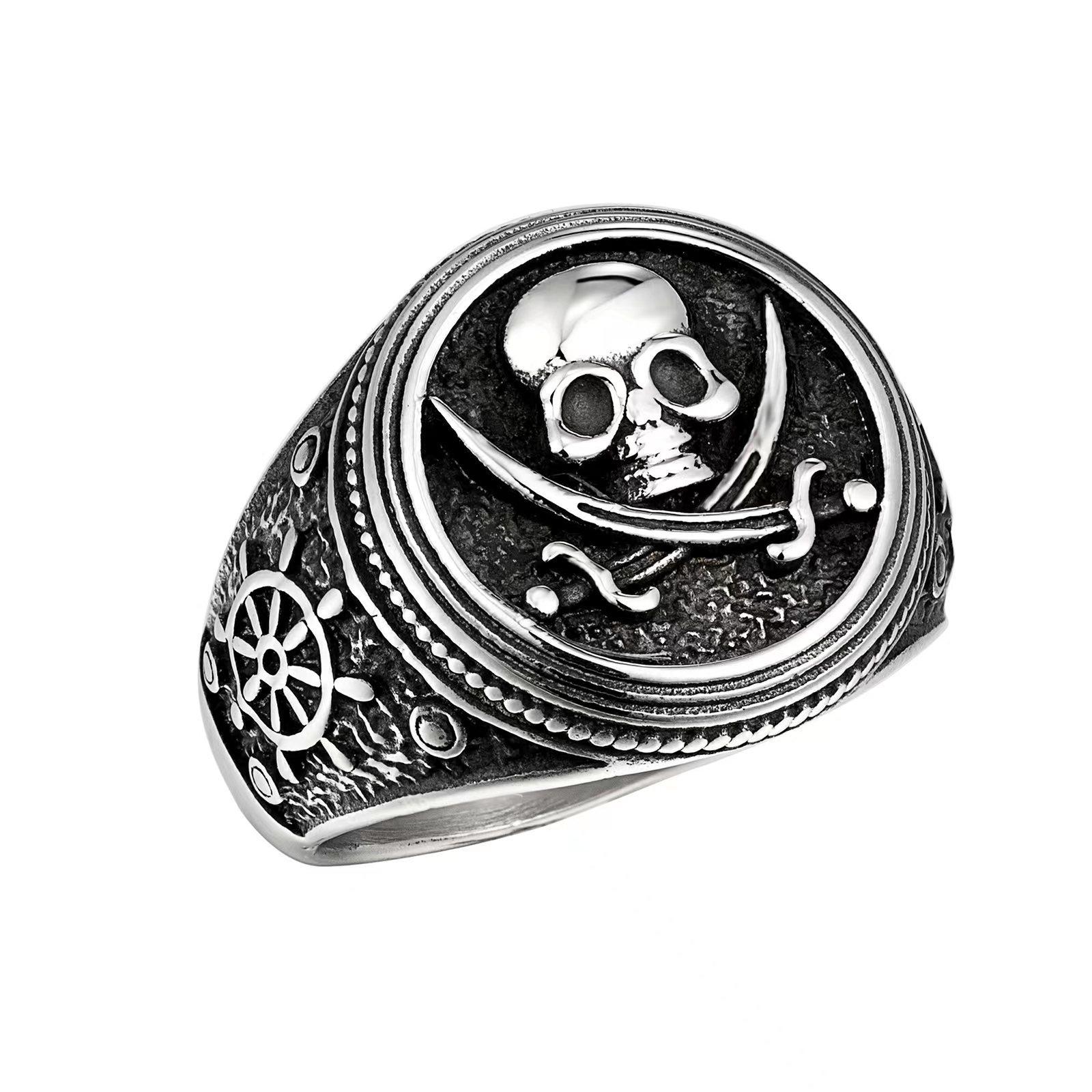 Stainless Steel Pirate Skull Ring, Vintage Hip Hop Titanium Steel Men S Ring, Skull Ring no. 8