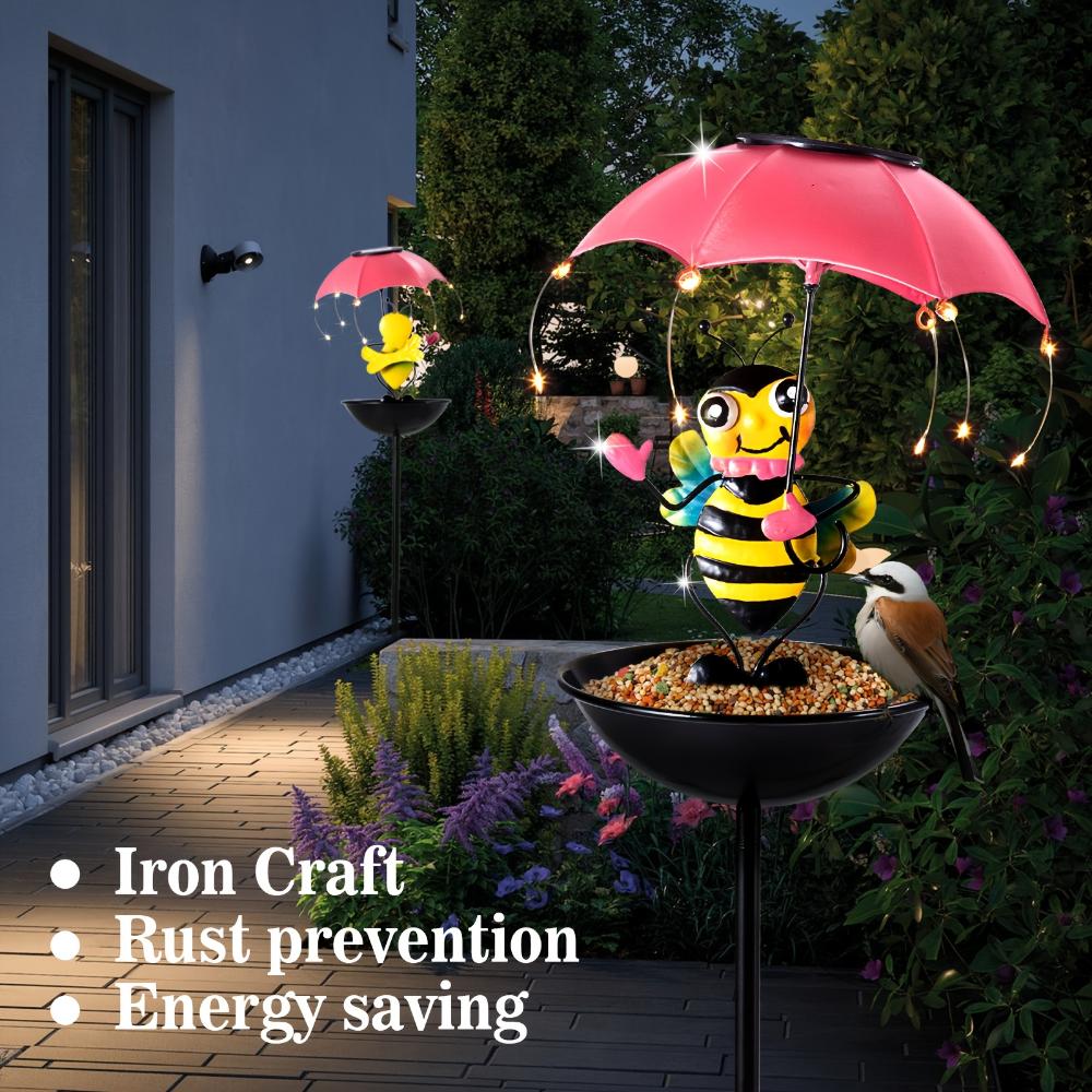 Outdoor Iron Waterproof Statue Light Simulation Animal Solar Light with Bee and Flamingo Frog and Hummingbird Feeder Function,for Garden Decoration