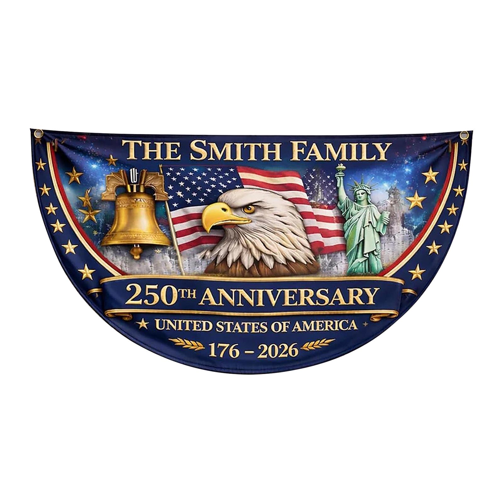 Personalized 250th Anniversary Half Moon Banner United States of America Commemorative Flag 45x90cm Durable Polyester Fabric Printed Decoration One Size