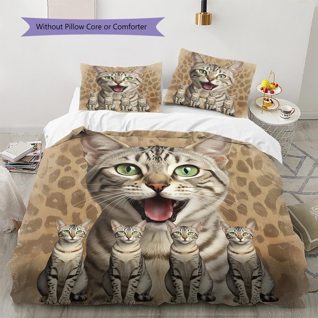 Cute Cat 3D Pattern Bedding Quilt Set Quilt Cover Pillowcase Home Decoration Gift (1 * duvet cover + 2 * pillowcase, without core)