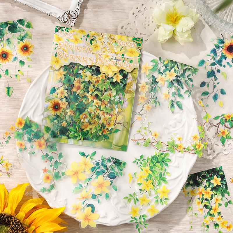 20Pcs/Pack Vintage Plant Flowers PET Waterproof Sticker for DIY Scrapbooking Journal Photo Album Decoration Materials Stickers