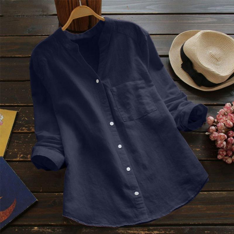 IHUASU Women's Fashion Casual Solid Color Print Long Sleeve V Neck Blouses & Shirts Unique design