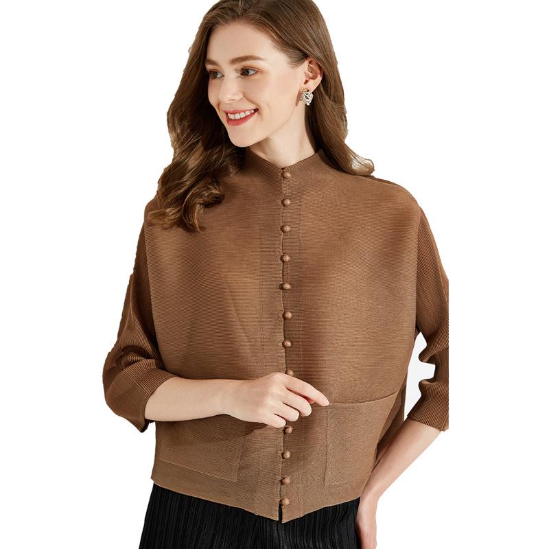 Miyake Frühjahr 2025 Damen Uni-Farbe Cardigan Knopfleiste Langarm Top
