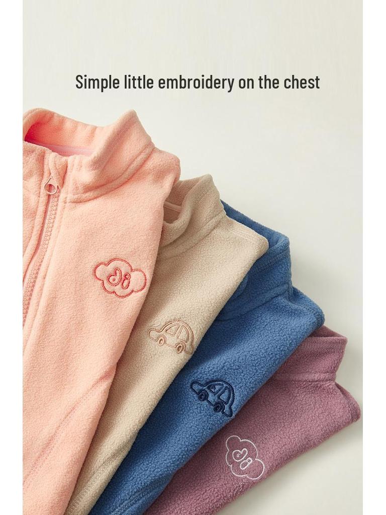 Tongbei 2025 Autumn Kids' Fleece Jackets - Unisex Semi-High Collar Warmth