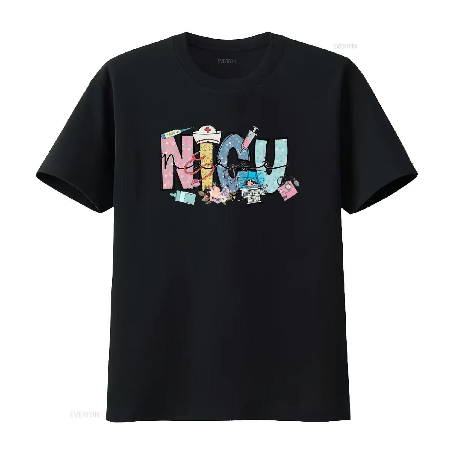 

NICU Nurse T Shirt Neonatal Intensive Care Unit Funny Life vintage Washed Breathable designer clothes Soft Slightly Casual S чёрный