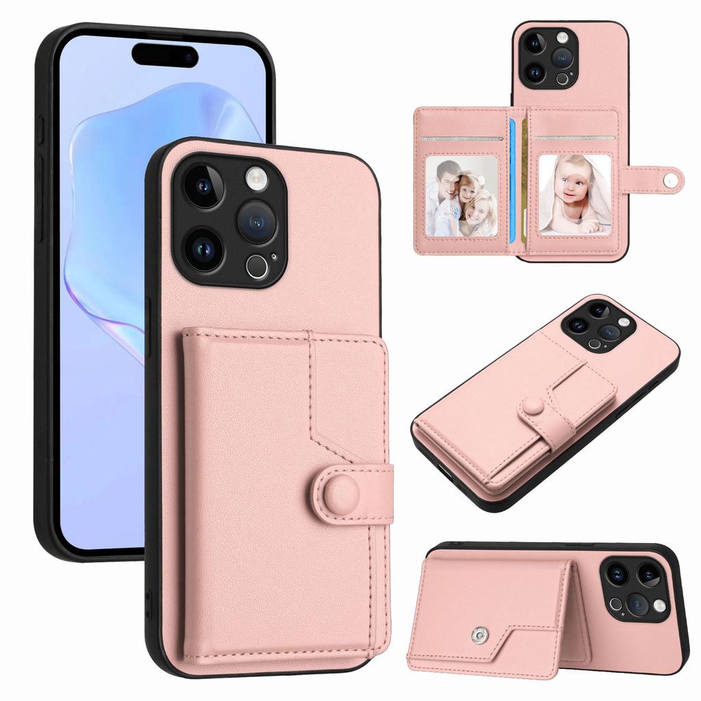 For iPhone 15 Pro Max Case RFID Blocking Card Holder Kickstand TPU + PU Leather Phone Back Cover