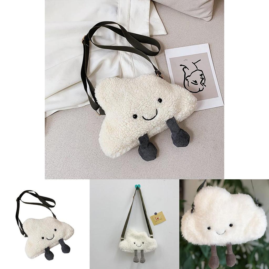Borsa a tracolla a forma di nuvola, carina e alla moda, per bambine, in morbido materiale felpato grigio