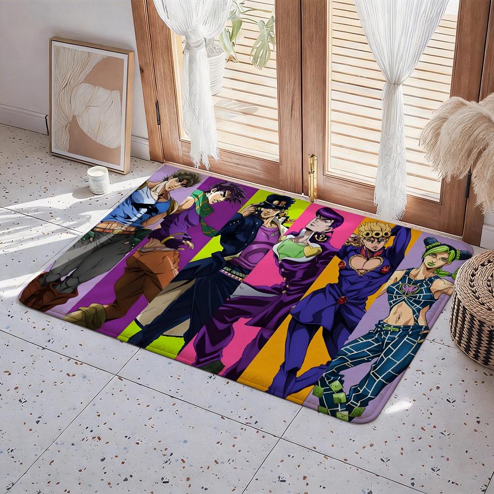 Anime J JoJo's Bizarre A Adventure Podložka k dveřím Ekologická Flanelová Rohožka Protiskluzová Bez zápachu Vnitřní Kobereček Měkký Krátký Plyš Domácí Podložka