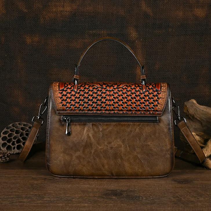 Johnature Borsa da donna in pelle goffrata fatta a mano, borsa vintage, borse a tracolla e a spalla versatili