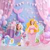 2Pcs Mermaid Birthday Decorations for Girls Mermaid Tail Photo Banner Backdrop Photo Props Under The Sea Birthday Photo Decor Pink Ocean Theme Party