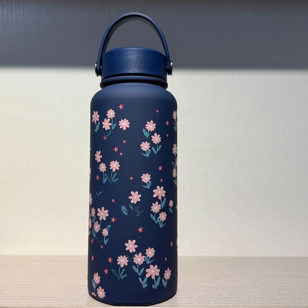 1L Thermal Water Bottle Creative Floral Insulated Bottle Reusable Outdoor Insulated Mug  Household