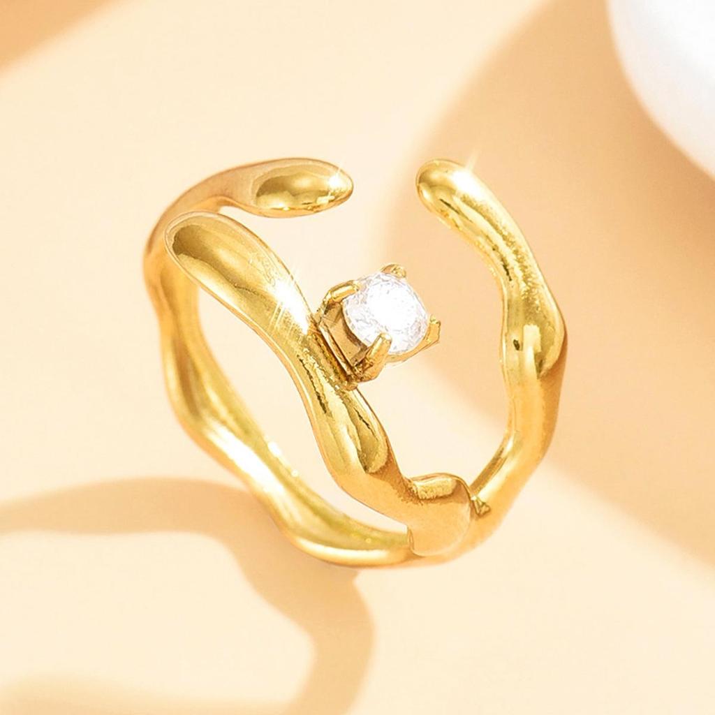 Retro Baroque Stainless Steel Adjustable Ring with Irregular Split Design for Women