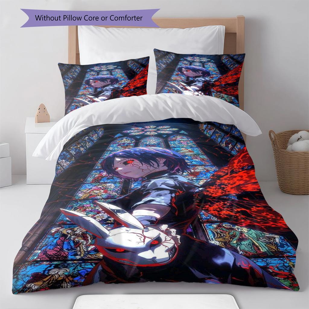 Anime Pattern Bedding Quilt Set Quilt Cover Pillowcase Home Decoration Birthday Gift (1 * Duvet Cover + 2 * Pillowcase, Without Core)