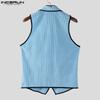 INCERUN Men Lapel Sleeveless Stitching Slim Waist Buttons Up Rib Vest Waistcoat