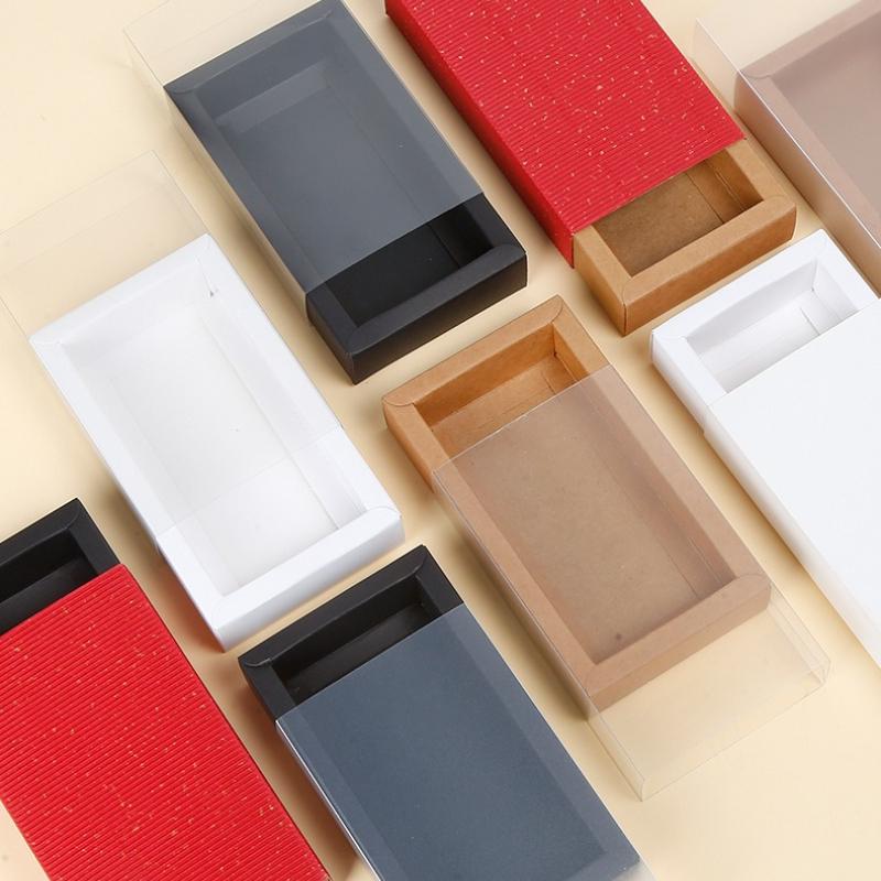 With Clear PVC Window Delicate Drawer Display  Kraft Paper Gift Packing Case Wedding Party Cookie Candy Boxes Anniversary Birthday Gift Boxes 10pcs