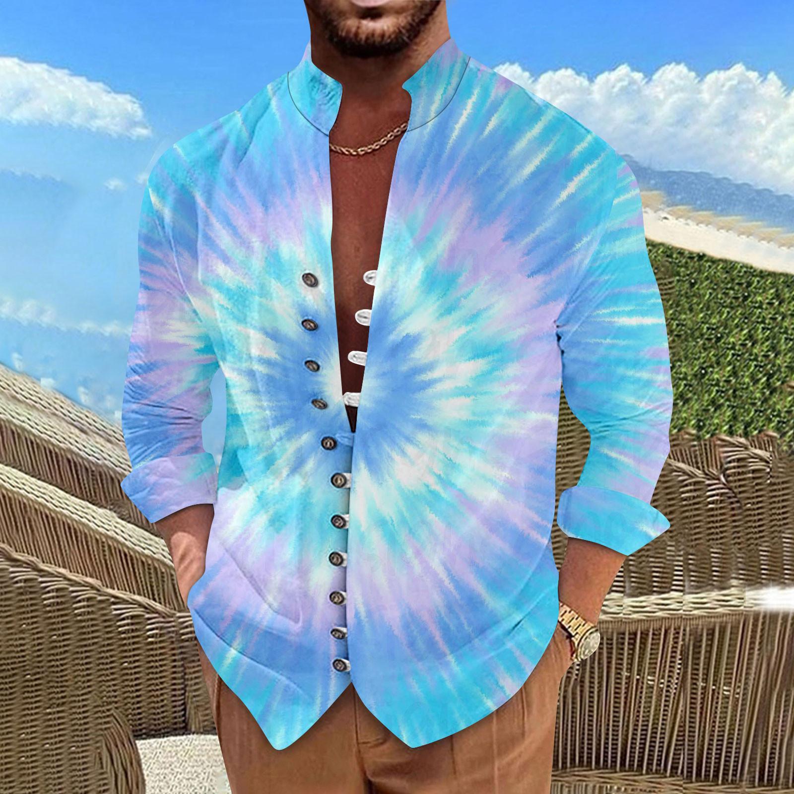 

Мужская ретро повседневная свободная рубашка с длинными рукавами и принтом, модный топ с воротником-стойкой XL