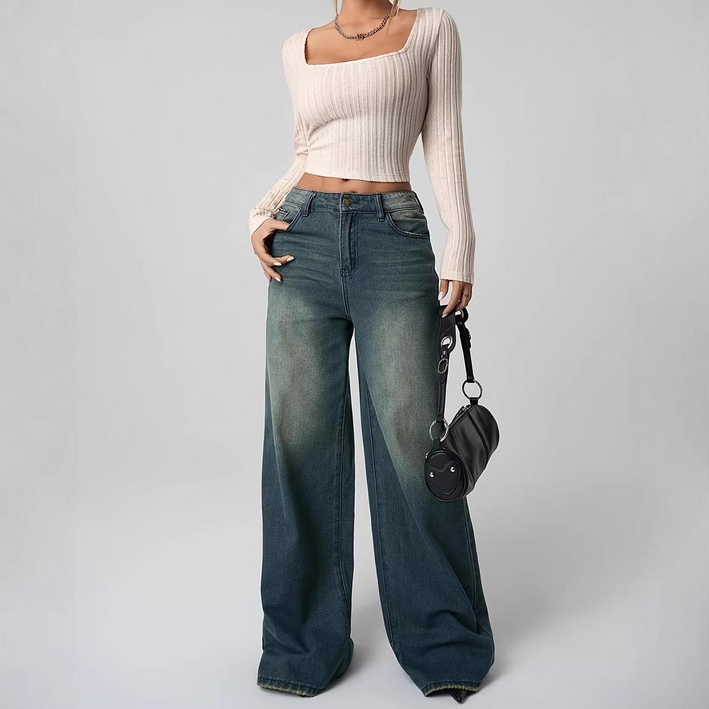 2025 Women's Solid Color Long Sleeve Ribbed Casual T-shirt