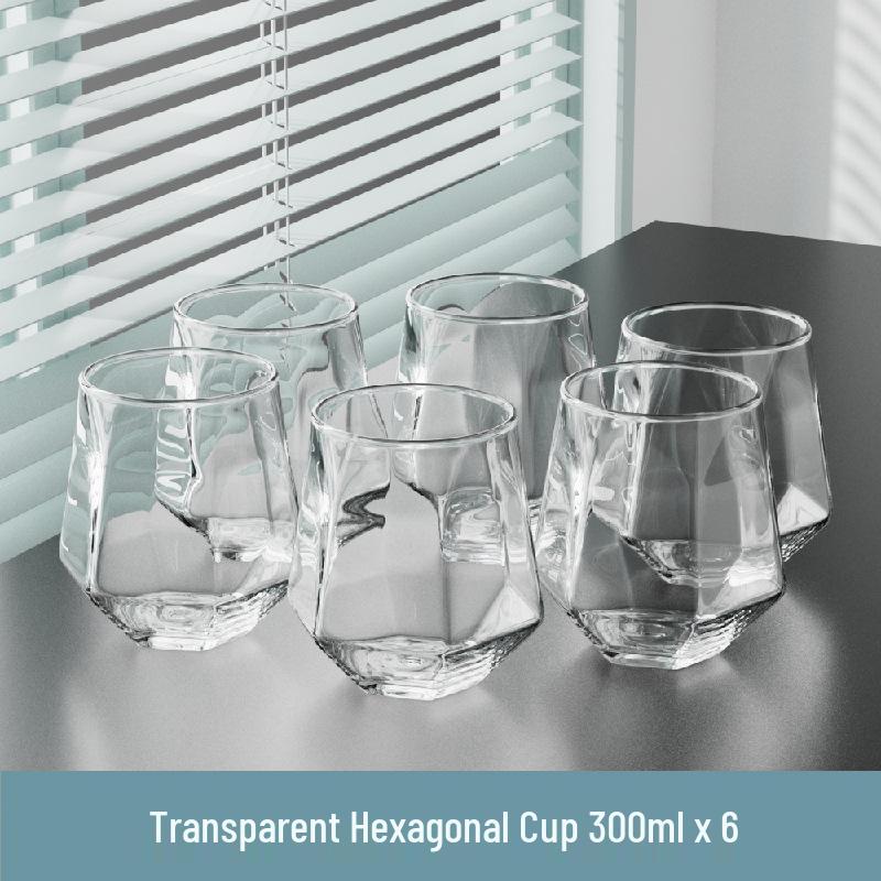 

Hexagonal Transparent Glass Cup - Stylish, Heat-Resistant for Home, Living Room, Water, Beer, or Beverages.