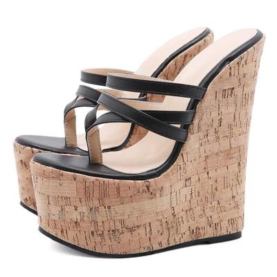 Eilyken Shoes New Super High Heels Platform Wedges Narrow Band Pinch Slippers Women Sandals Mules Slippers 18CM Wedges Shoes