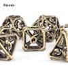 7 Pcs Yellow Bone Metal Dice Hollow Metal Polyhedral Dice Set Suitable for Role-Playing RPG  Board Game Card Game