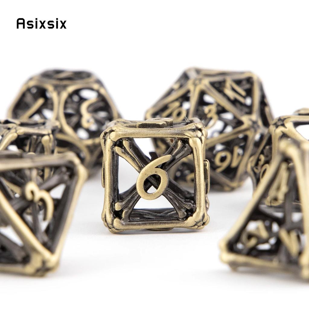 7 Pcs Yellow Bone Metal Dice Hollow Metal Polyhedral Dice Set Suitable for Role-Playing RPG  Board Game Card Game